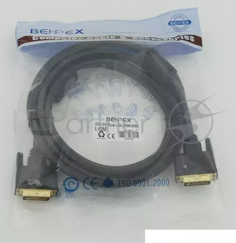 Кабель DVI 3м VCOM 2 фильтра, Dual Link 25M 25M , VDV6300 3M