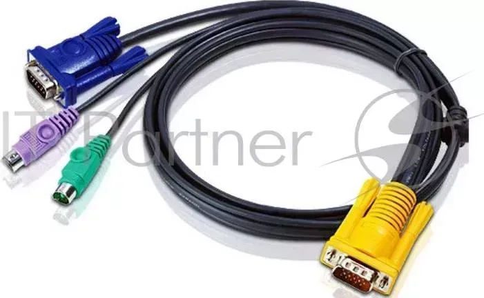 Кабель ATEN KVM Cable 2L 5206P для KVM: 2*PS/2 m DB15 m PC на SPHD15 m KVM , 6м