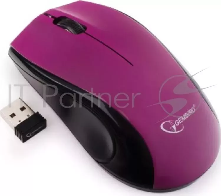Мышь беспроводная GEMBIRD MUSW 320 P, 2.4ГГц, фиолетовый, 2 кнопки колесо кнопка, 1000 DPI, батарейки в комплекте, блистер