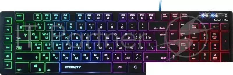 Клавиатура Qumo office K24 Eternity, проводная, 109 клавиш,блок мультимедиа, подсветка радужн., плетеный кабель, golden USB QUMO Клав ра ,
