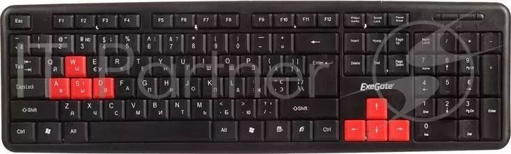 Клавиатура Exegate LY 403, USB, черная, 105кл, Enter большой, 8 красных клавиш Color box
