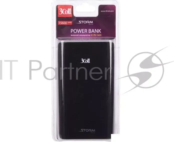 Внешний аккумулятор 3Cott 3C PB 156SS, Storm Series, емкость 15600 мАч, вх.: 5В1А, вых1: 5В1А, вых2: 5В2.1А, прорезиненное покрытие, черный серый