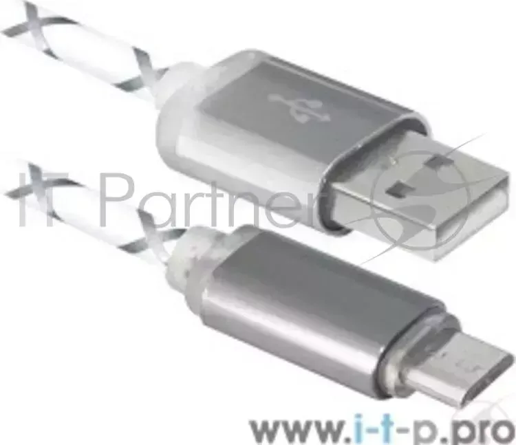 Кабель DEFENDER USB USB08 03LT USB2.0 серый, LED, AM MicroBM, 1м 87554