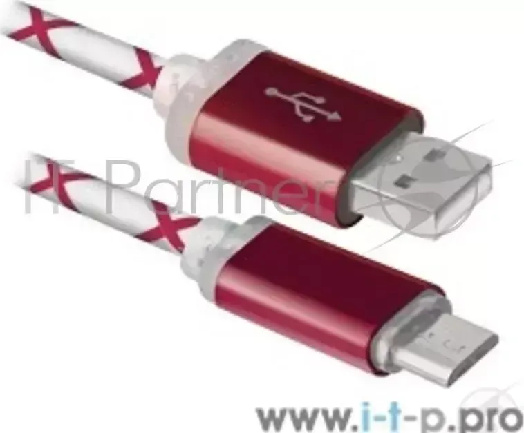 Кабель DEFENDER USB USB08-03LT USB2.0 красный, LED, AM-MicroBM, 1м (87556)