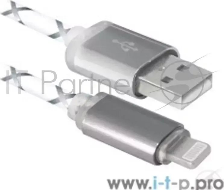 Кабель DEFENDER USB ACH03 03LT серый, LED, USB Lightning, 1м 87550