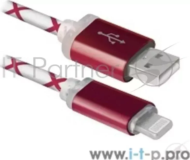 Кабель DEFENDER USB ACH03-03LT красный, LED, USB-Lightning 1м (87552)