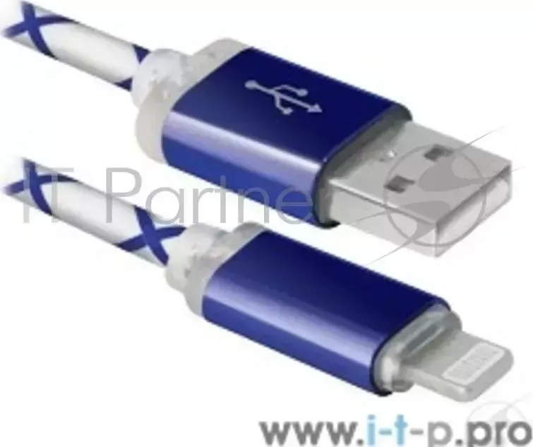 Кабель DEFENDER USB ACH03 03LT голубой, LED, USB Lightning 1м 87551