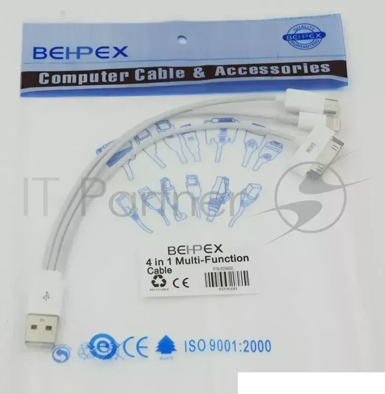 Кабель 4-in-1 USB-microUSB/Lightning/30-pin(Apple) белый для Apple iPhone для Apple iPad