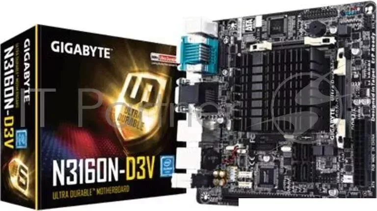 Материнская плата GIGABYTE GA N3160N D3V 2xDDR3 mini ITX AC 97 8ch 7.1 2xGgE VGA DVI