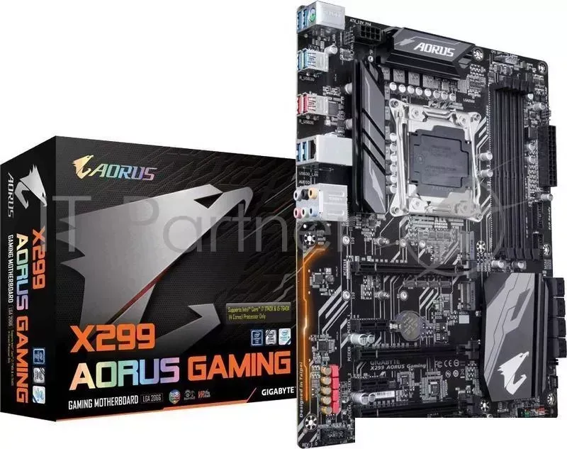 Материнская плата X299 AORUS Gaming, Socket 2066, Intel®X299, 8xDDR4-2400, 3xPCI-Ex16, 2xPCI-Ex1, 8xSATA3,(RAID 0/1/5/10), 2xM.2, 8 Ch Audio, GLan, (0 GIGABYTE 8 Ch (0+4)xUSB2.0, (8+4)x