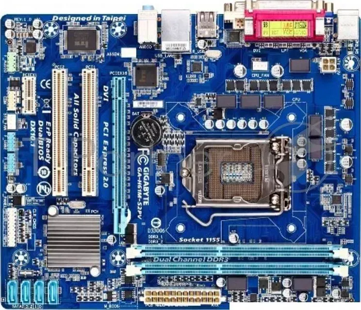 Материнская плата GIGABYTE GA H61M S2PV Soc 1155 Intel H61 B3 2xDDR3 mATX AC 97 8ch 7.1 GbLAN VGA DVI