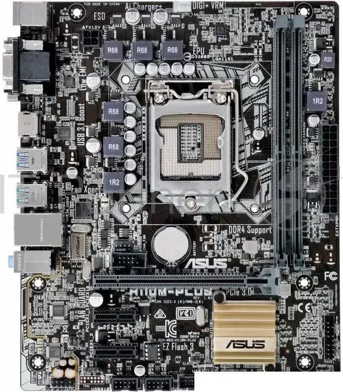 Материнская плата ASUS H110M PLUS RTL S1151, H110, DDR4, USB, PCI E, GBL, Dsub, DVI, HDMI, mATX