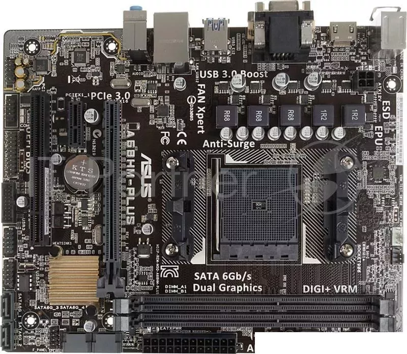 Материнская плата Asus A68HM-PLUS Soc-FM2+ AMD A68H 2xDDR3 mATX AC`97 8ch(7.1) GbLAN RAID+VGA+DVI+HDMI