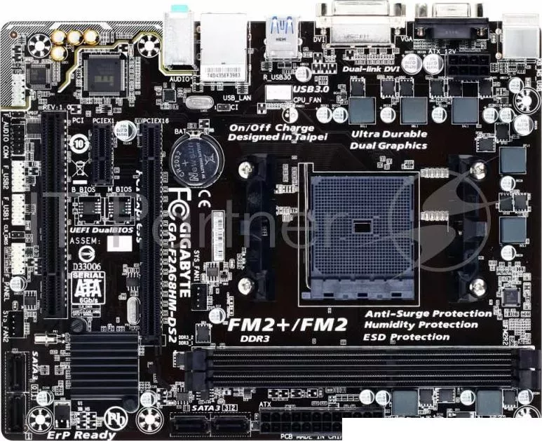 Материнская плата GIGABYTE GA F2A68HM DS2 Soc FM2 AMD A68H 2xDDR3 mATX AC 97 8ch 7.1 GbLAN RAID VGA DVI