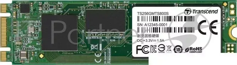 Жесткий диск SSD M.2 TRANSCEND 256Gb MTS800S <TS256GMTS800S> (SATA3, up to 500/450MBs, 75000 IOPs, MLC, 22х80мм)