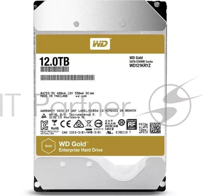 Жесткий диск SATA 12TB 7200RPM 6GB/S 256MB GOLD WD121KRYZ WDC