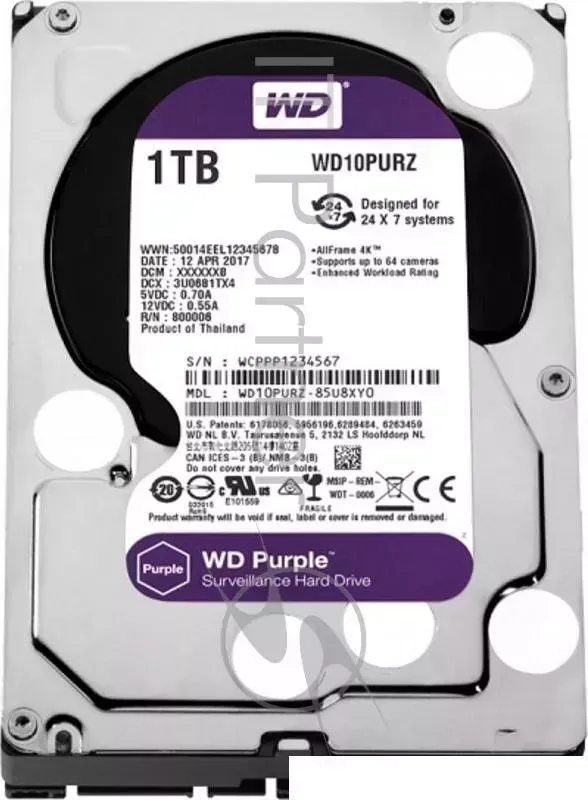 Жесткий диск 1Tb WESTERN DIGITAL WD10PURZ Purple, SATA III 5400rpm, 64Mb