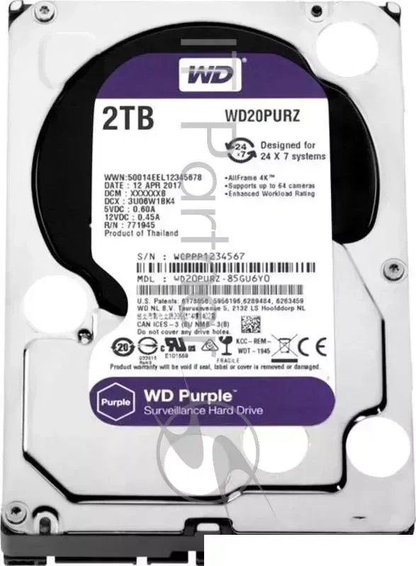 Жесткий диск HDD WD SATA3 2Tb Purple Video IntelliPower 64Mb WESTERN DIGITAL WD