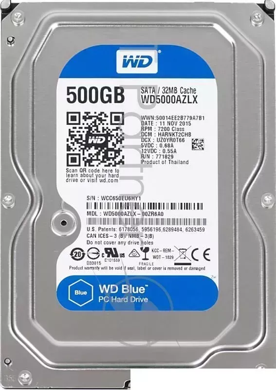Жесткий диск WD Original SATA-III 500Gb WD5000AZLX Blue (7200rpm) 32Mb 3.5" WESTERN DIGITAL SATA 500GB 7200RPM 6GB/S 32MB WDC