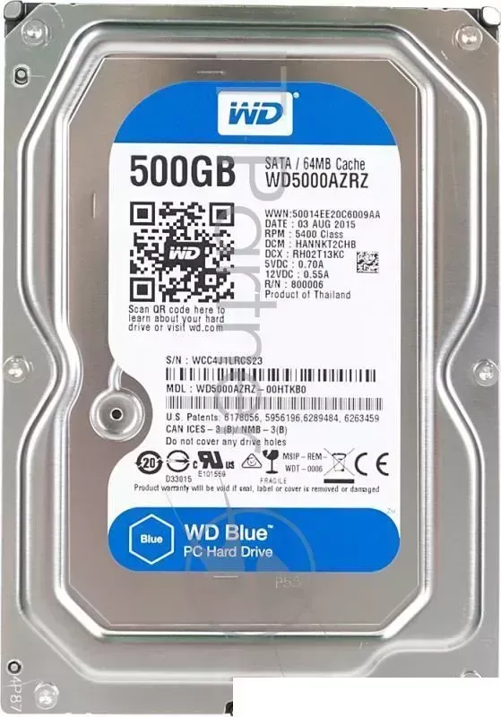 Жесткий диск WD Original SATA-III 500Gb WD5000AZRZ Blue (5400rpm) 64Mb 3.5" WESTERN DIGITAL WD
