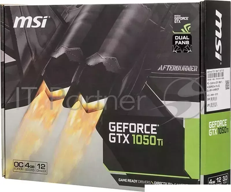 Видеокарта MSI PCI E GTX 1050 Ti 4GT OC nVidia GeForce GTX 1050TI 4096Mb 128bit GDDR5 1341/7008 DVIx1/HDMIx1/DPx1/HDCP Ret