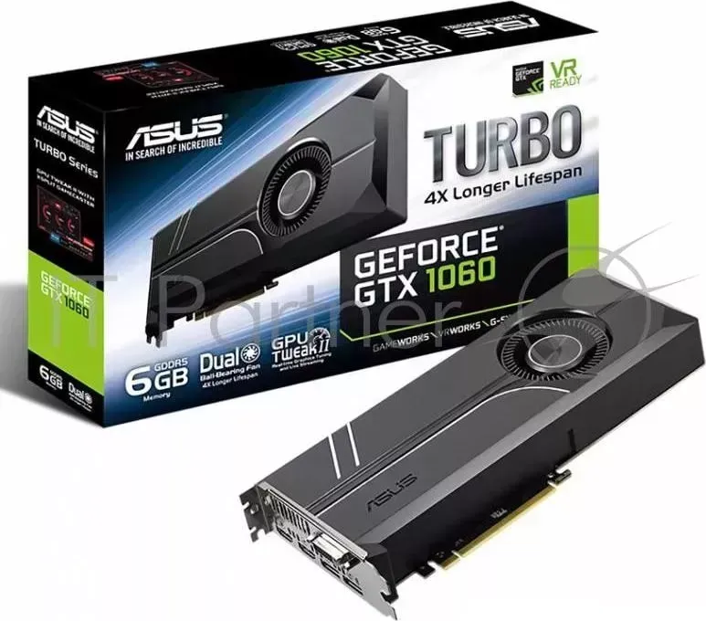 Видеокарта Asus PCI-E TURBO-GTX1060-6G nVidia GeForce GTX 1060 6144Mb 192bit GDDR5 1506/8008 DVIx1/HDMIx2/DPx2/HDCP Ret ASUS 6Gb DDR5 TURBO 6G