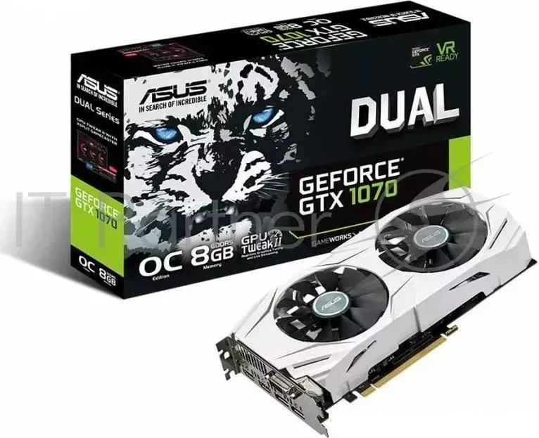 Видеокарта Asus PCI-E DUAL-GTX1070-O8G nVidia GeForce GTX 1070 8192Mb 256bit GDDR5 1607/8008 DVIx1/HDMIx2/DPx2/HDCP Ret ASUS DUAL O8G RTL