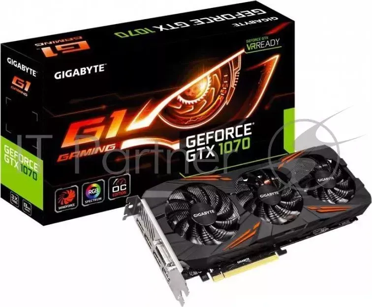 Видеокарта GIGABYTE PCI E GV N1070G1 GAMING 8GD nVidia GeForce GTX 1070 8192Mb 256bit GDDR5 1620/8008 DVIx1/HDMIx1/DPx3/HDCP Ret