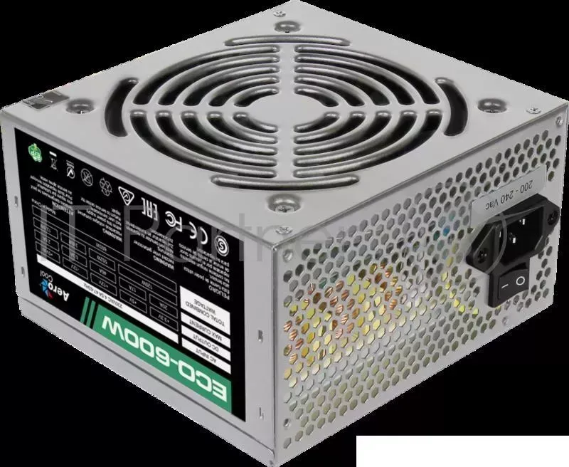 Блок питания Aerocool 600W Retail ECO-600W ATX v2.3 Haswell, fan 12cm, 400mm cable, power cord, 20+4P, 12V 4+4P, 1x PCI-E 6+2P, 4x SATA, 3x PATA, 1x F AEROCOOL ECO- 1x 4x 3x 1x F