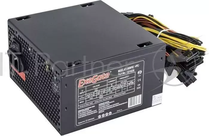 Блок питания 600W Exegate 600NPXE(+PFC), ATX, black, 12cm fan, 24+(4+4)p, (6+2)p PCI-E, 3*SATA