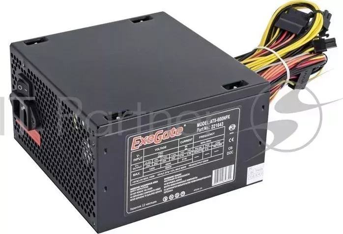 Блок питания 600W Exegate 600NPX, ATX, black, 12cm fan, 24 4pin, 6pin PCI E, 3*SATA