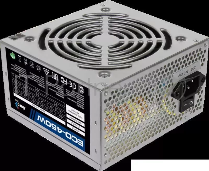 Блок питания Aerocool 450W Retail ECO-450W ATX v2.3 Haswell, fan 12cm, 400mm cable, power cord, 20+4P, 12V 4P, 1x PCI-E 6P, 2x SATA, 2x PATA, 1x FDD AEROCOOL ECO- 1x 2x 2x 1x