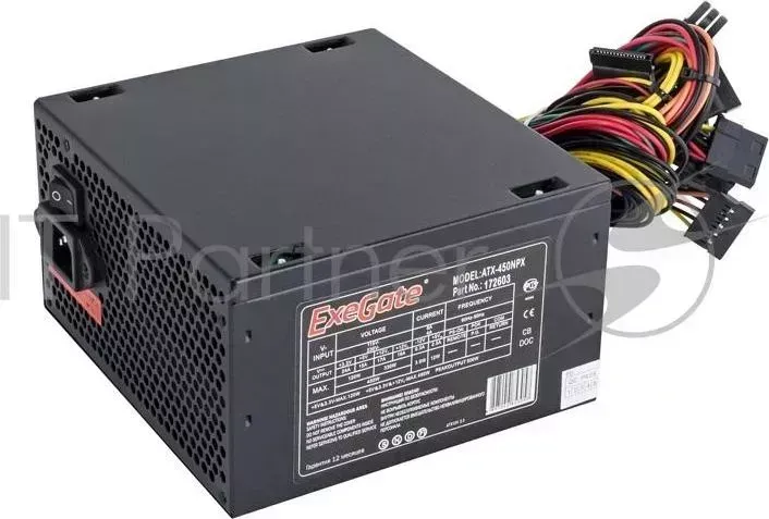 Блок питания 450W Exegate 450NPX, ATX, black, 12cm fan, 24 4pin, 6/8pin PCI E, 3*SATA, 2*IDE, 1*FDD