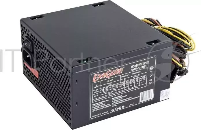Блок питания 500W Exegate XP500, ATX, black, 12cm fan, 24 4pin, 6 2 pin PCI E, 3*SATA, 1*FDD, 2*IDE