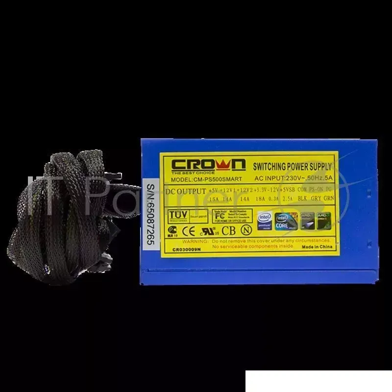 Блок питания CROWN Блок питания CM-PS500W smart (20+4in, 140mm FAN, SATA*4, PATA(big Molex)*4, FDD*1, 4+4pin, 6pin PCI-E*1, Lines 2x12V OEM) CROWN CM PS500W 20 4in, PATA big Molex *4, 4 4pin, PCI E*1, OEM