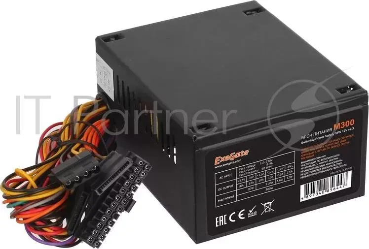Блок питания 300W Exegate M300, SFX, 8cm fan, 24 4pin, 2*SATA, 1*FDD, 1*IDE