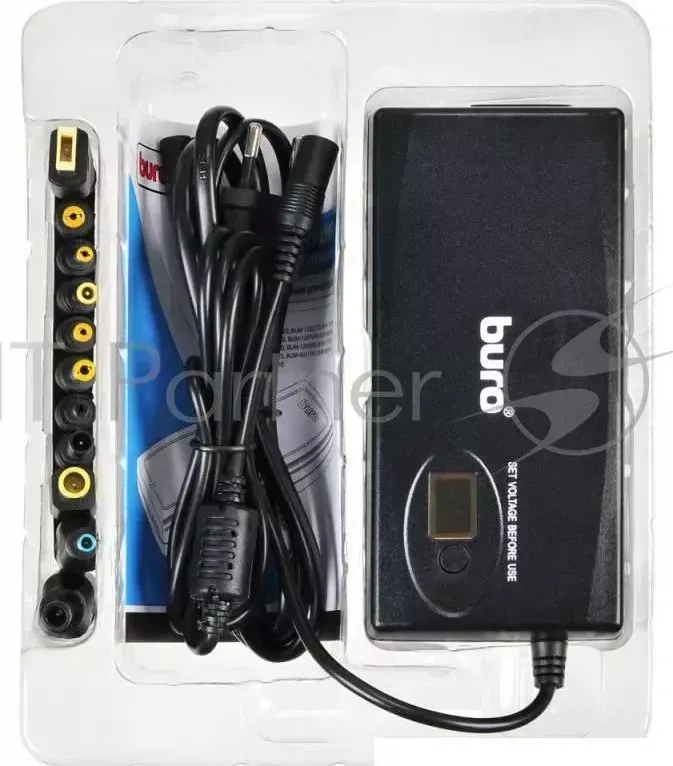 Блок питания Buro BUM-1245M90 ручной 90W 12V-24V 11-connectors 3.5A 1xUSB 1A от бытовой электросети LСD индикатор BURO Адаптер BUM 1245M90, 90Вт, черный