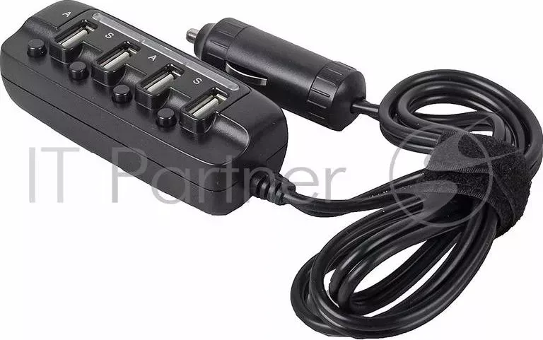 Автомобильное зарядное устройство GINZZU GA-4430UB на 4 USB порта 3000мА с удлинителем - 80см GINZZU 4 с -