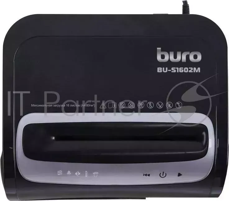 Шредер BURO Office BU-S1602M (секр.P-5)/фрагменты/16лист./30лтр./пл.карты/CD