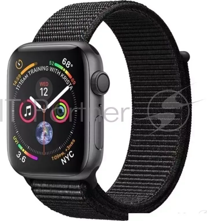 Смарт-часы APPLE Watch Series 4, 44 мм, корпус из алюминия цвета серый космос , спортивный браслет ч рного цвета MU6E2RU/A 4, 44 « », чё [MU6E2RU/A]