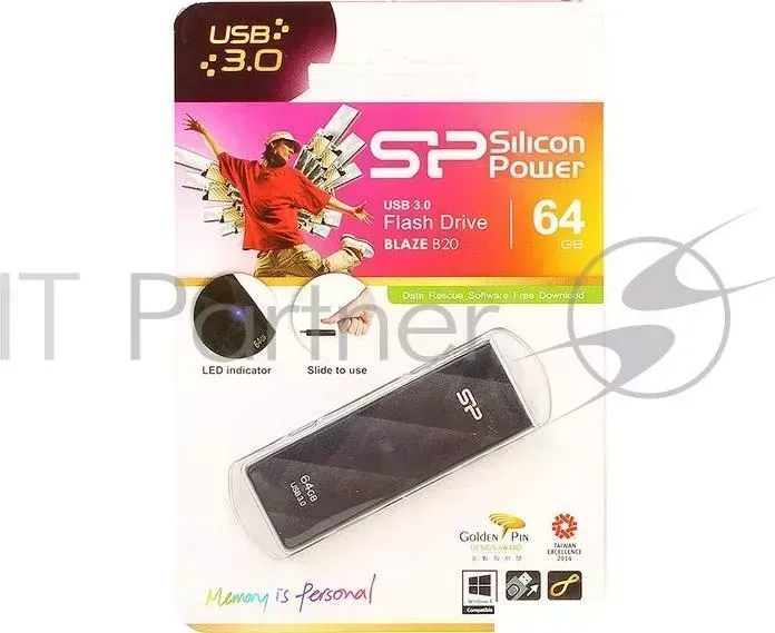 Флеш Диск SILICON POWER 64Gb Blaze B20 SP064GBUF3B20V1K USB3.0 черный