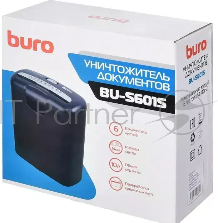 Шредер BURO Home BU-S601S (секр.Р-1)/ленты/6лист./10лтр./пл.карты
