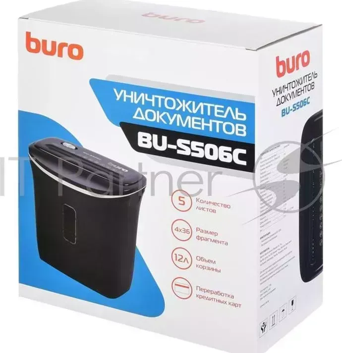 Шредер BURO Home BU-S506C (секр.P-4)/фрагменты/5лист./12лтр./пл.карты