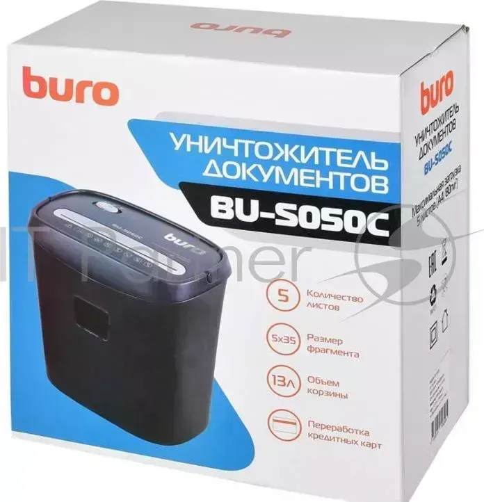 Шредер BURO Home BU-S050C (секр.P-3)/фрагменты/5лист./13лтр./пл.карты
