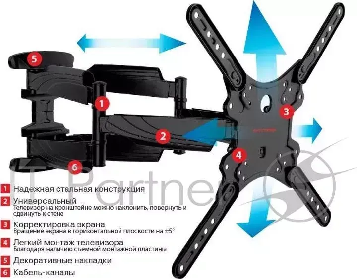 Кронштейн для телевизора Arm Media COBRA-45 черный 22"-65" макс.45кг настенный поворотно-выдвижной и наклонный ARM MEDIA и
