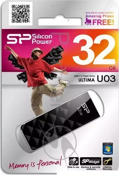Флеш Диск SILICON POWER 32Gb Ultima U03 SP032GBUF2U03V1K USB2.0 черный