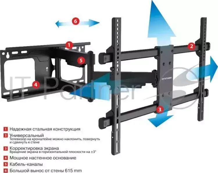 Кронштейн для телевизора Arm Media PARAMOUNT-60 черный 32"-75" макс.60кг настенный поворот и наклон ARM MEDIA и