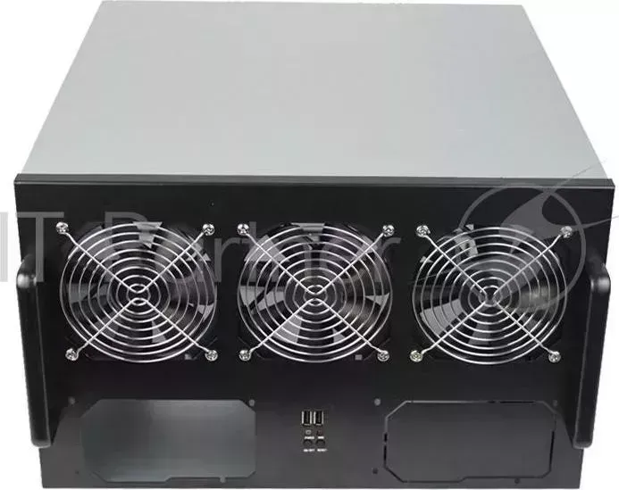 Корпус для майнинга Exegate Pro 6 470 без БП, 2*USB, 3*fan 120мм, места под: 6 видеокарт, 2 БП