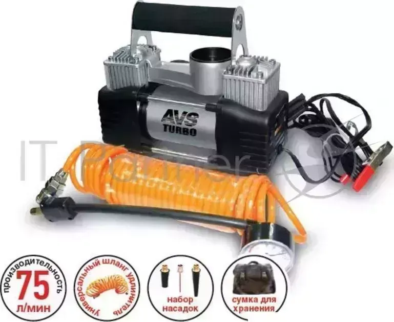 Компрессор автомобильный AVS KS 750 D 300Вт 12В 30А 75л/мин 10Атм Turbo KS D