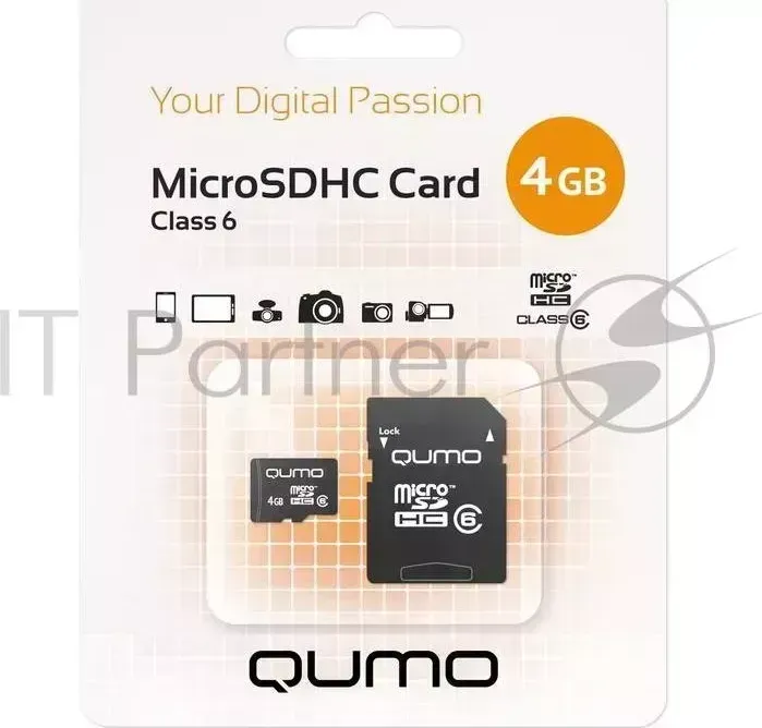 Флэш карта QUMO QM4GMICSDHC6 MicroSDHC Class 6, SD adapter Micro SecureDigital 4Gb { 6, SD }